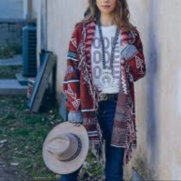 🔥 LAST 1!🔥 Boho Aztec Print Fringe Detail Cardigan - Picture 4 of 15